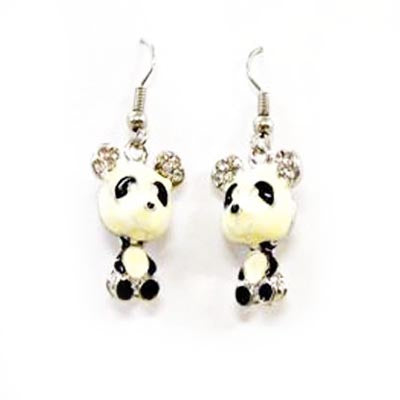 Enamel Rhinestones ears panda earrings