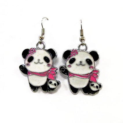 Enamel pink scarf  panda earrings