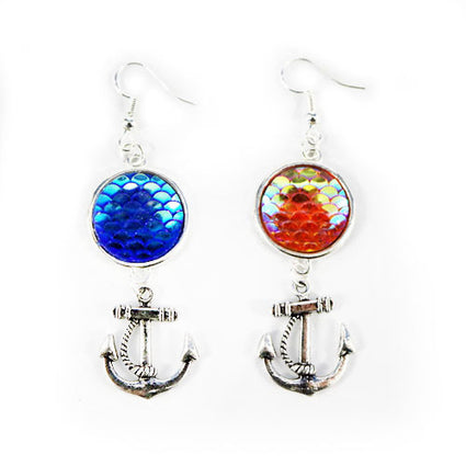 Iridescent scale anchor earrings