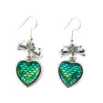 Iridescent scale bow/heart earrings