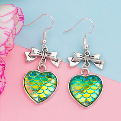 Iridescent scale bow/heart earrings