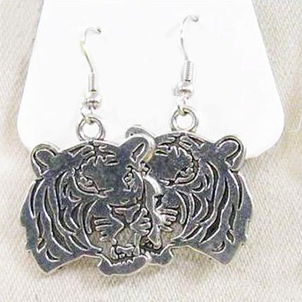 Silver tiger face earrings