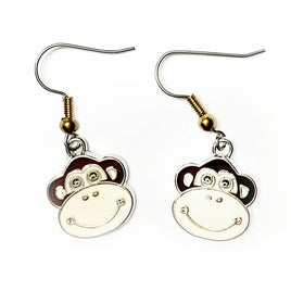 Enamel monkey face earrings