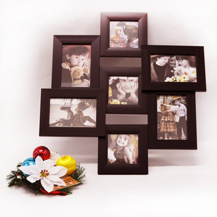 7  Grids Laminated Wood Black Collage  Picture Frame