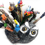 Hand Carved & Painted Wood Animal  Pen Holder  Owl