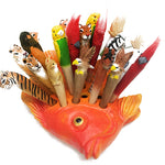 Hand Carved & Painted Wood Animal  Pen Holder  Fish