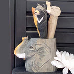 Hand Carved & Painted Wood Animal  Pen Holder   Elephant