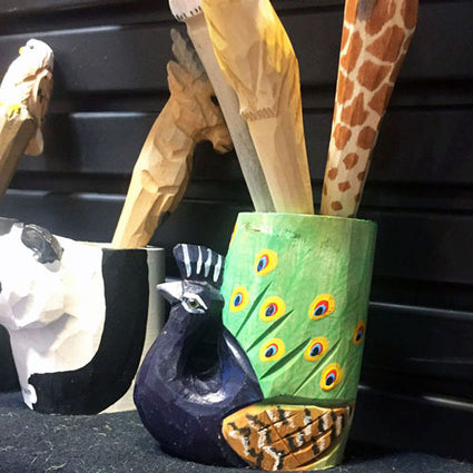Hand Carved & Painted Wood Animal  Pen Holder   Pickcock