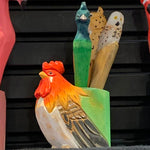 Hand Carved & Painted Wood Animal  Pen Holder   Rooster