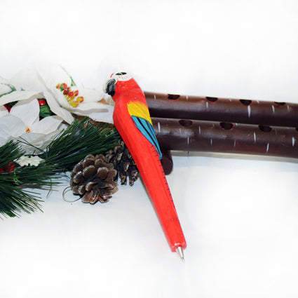 Hand carved & painted wood animal pens   Red Parrot