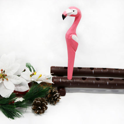 Hand carved & painted wood animal pens   Pink Flamingos