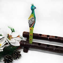 Hand carved & painted wood animal pens   Green head Peacock