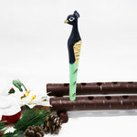 Hand carved & painted wood animal pens   Black head Peacock