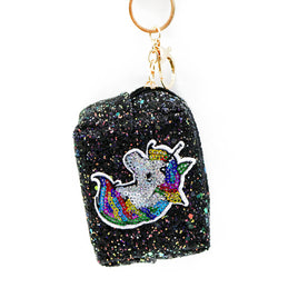 Glitter animals Keychain Coin purse   SPS6503  BLACK UNICORN